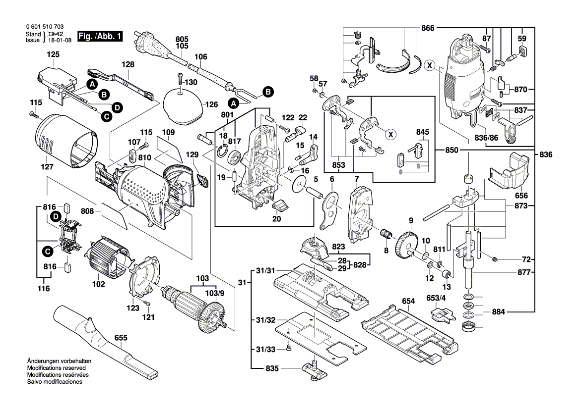 для маятниковой лобзиковой пилы Bosch GST 135 CE 230 V 0601510703, деталировка 1