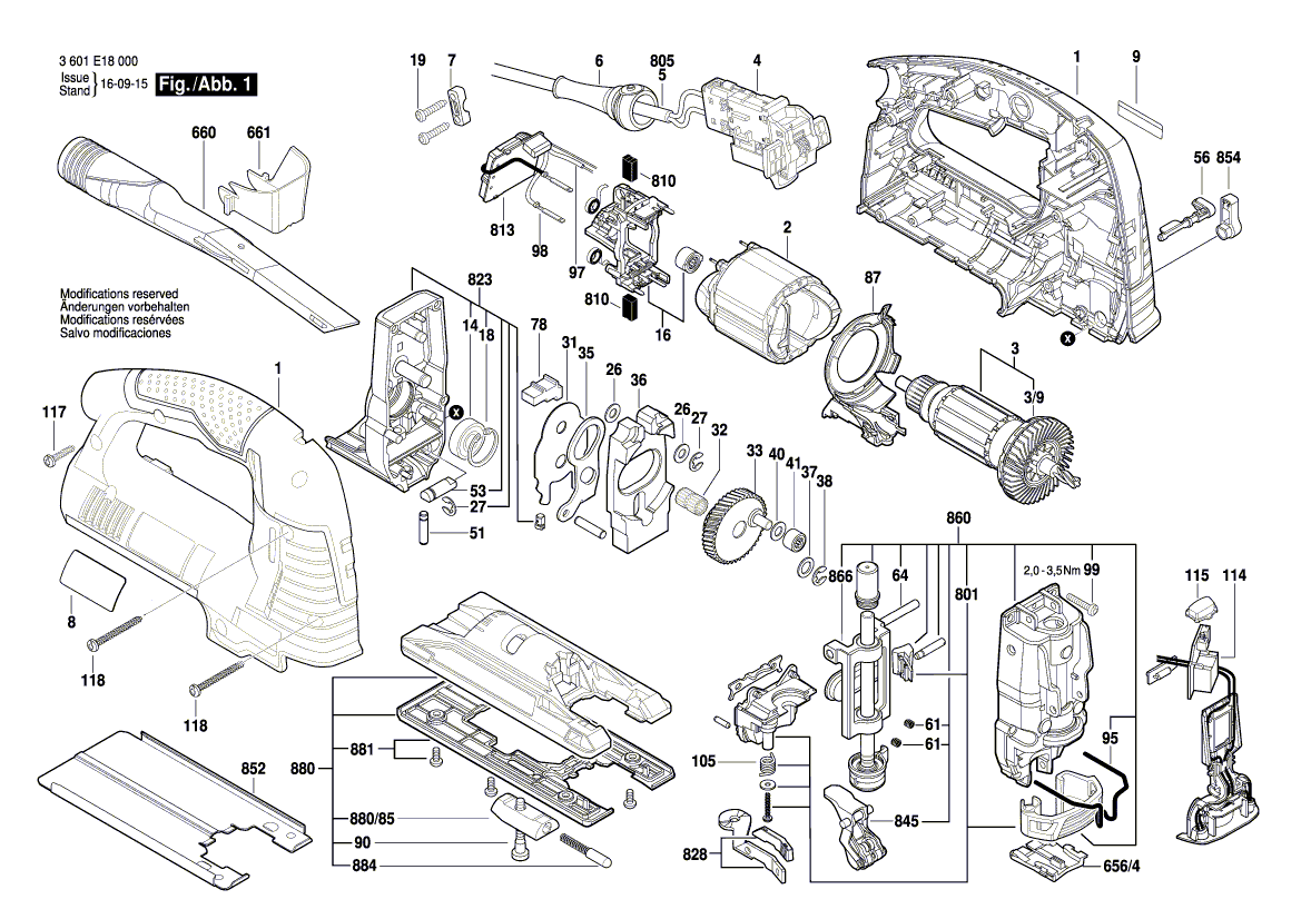 для маятниковой лобзиковой пилы Bosch GST 160 BCE 230 V 3601E18000, деталировка 1