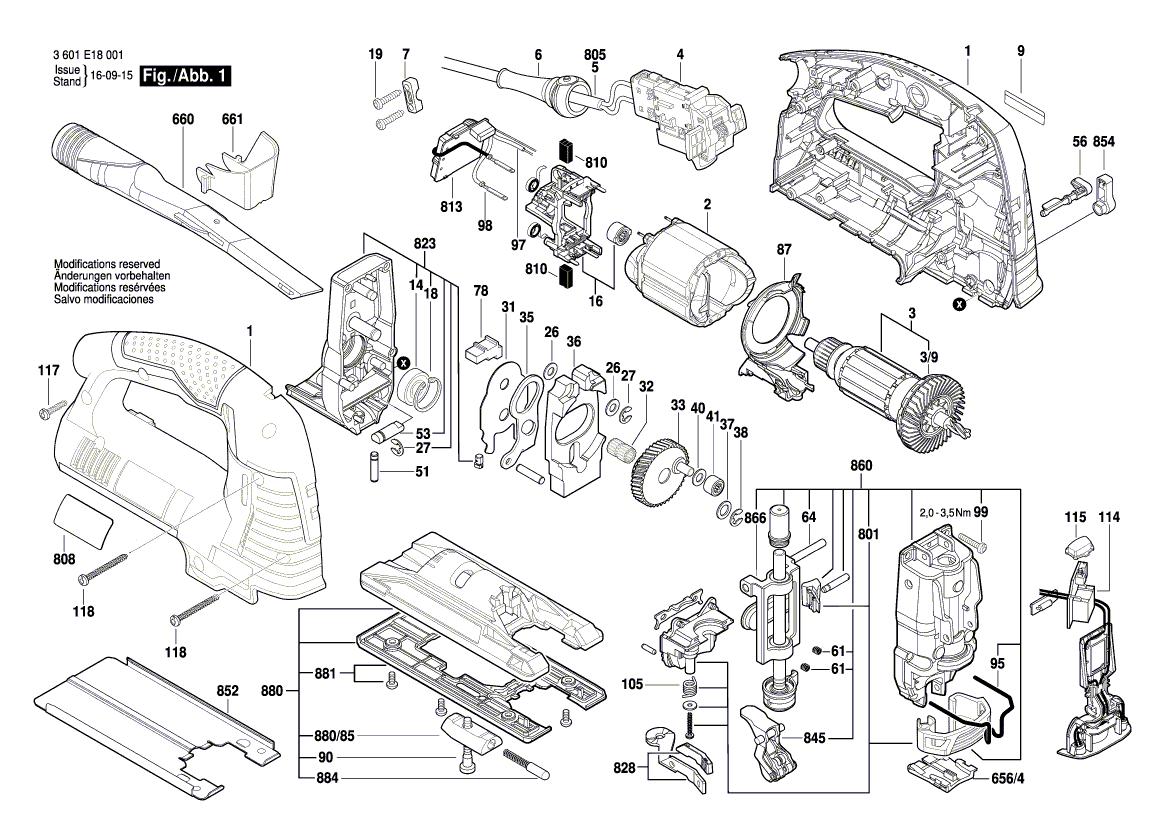 для маятниковой лобзиковой пилы Bosch GST 160 BCE 230 V 3601E18001, деталировка 1