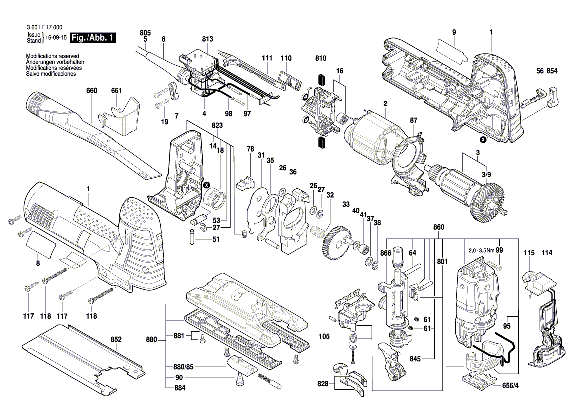 для маятниковой лобзиковой пилы Bosch GST 160 CE 230 V 3601E17000, деталировка 1