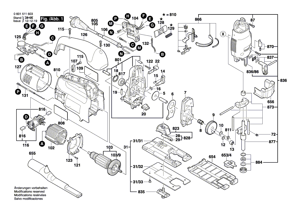 для маятниковой лобзиковой пилы Bosch GST 600 BE 230 V 060151160A, деталировка 1