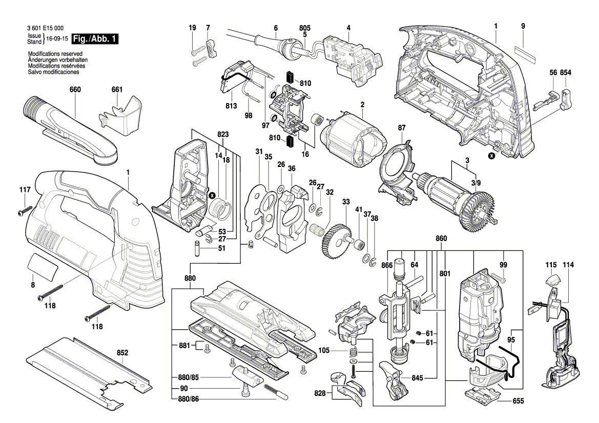 для электролобзика Bosch GST 140 BCE 230 V 3601E15000, деталировка 1