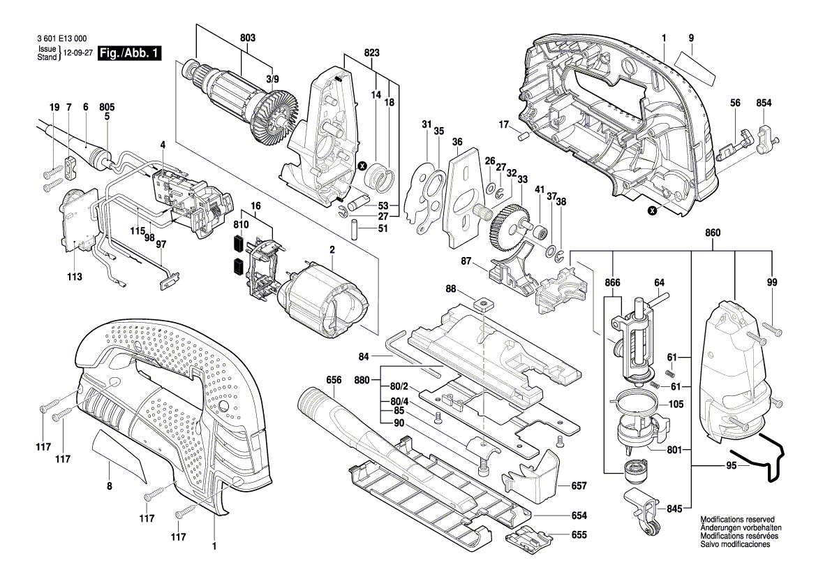 для электролобзика Bosch GST 150 BCE 230 V 3601E13000, деталировка 1