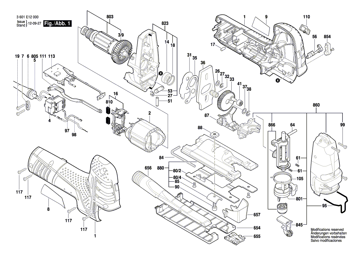 для электролобзика Bosch GST 150 CE 230 V 3601E12000, деталировка 1