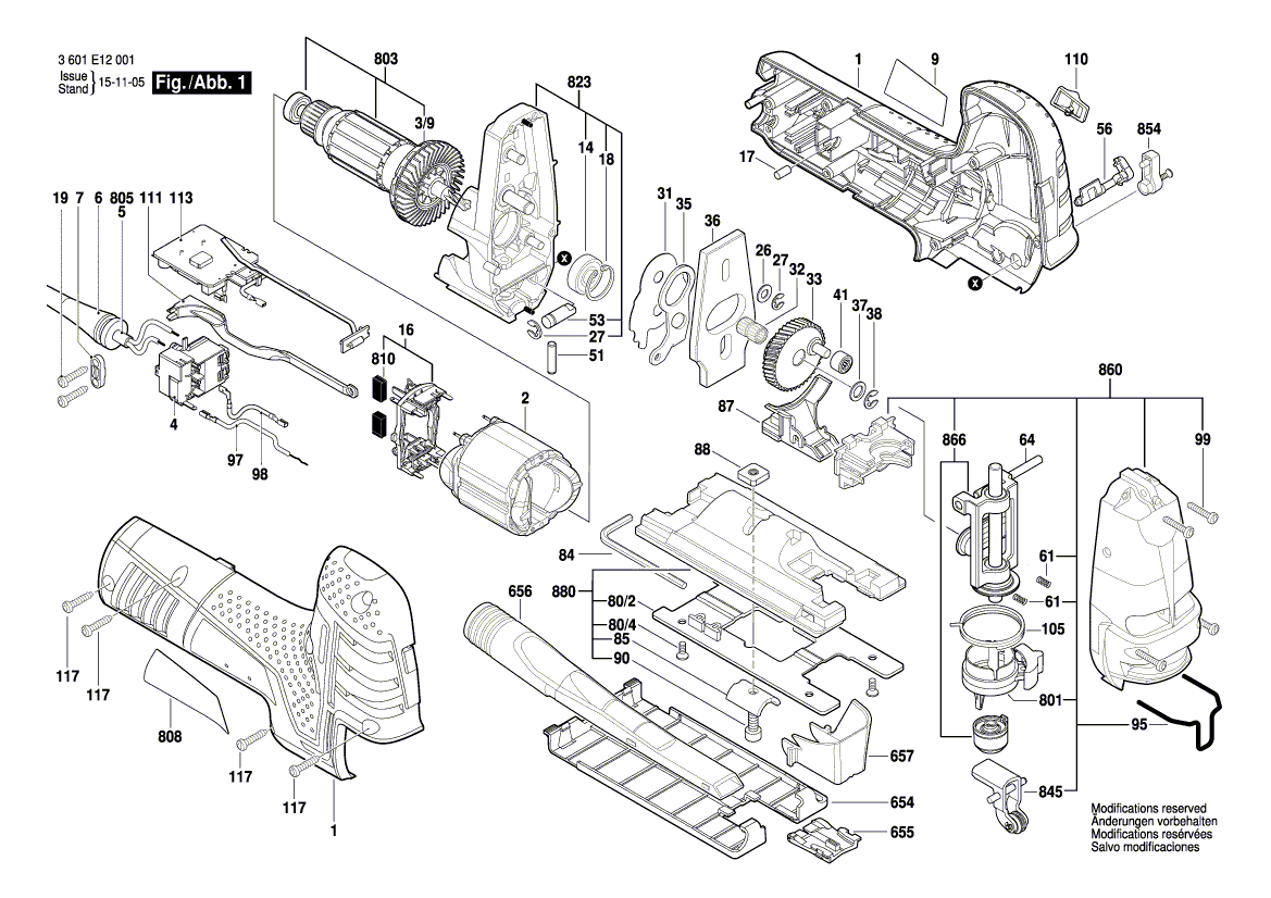 для электролобзика Bosch GST 150 CE 230 V 3601E12001, деталировка 1