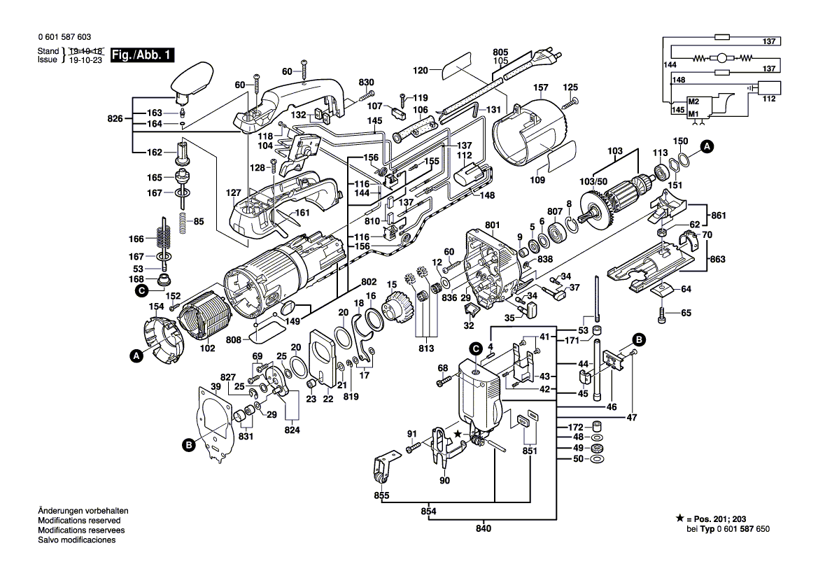 для электролобзика Bosch GST 2000 230 V 0601997580, деталировка 1