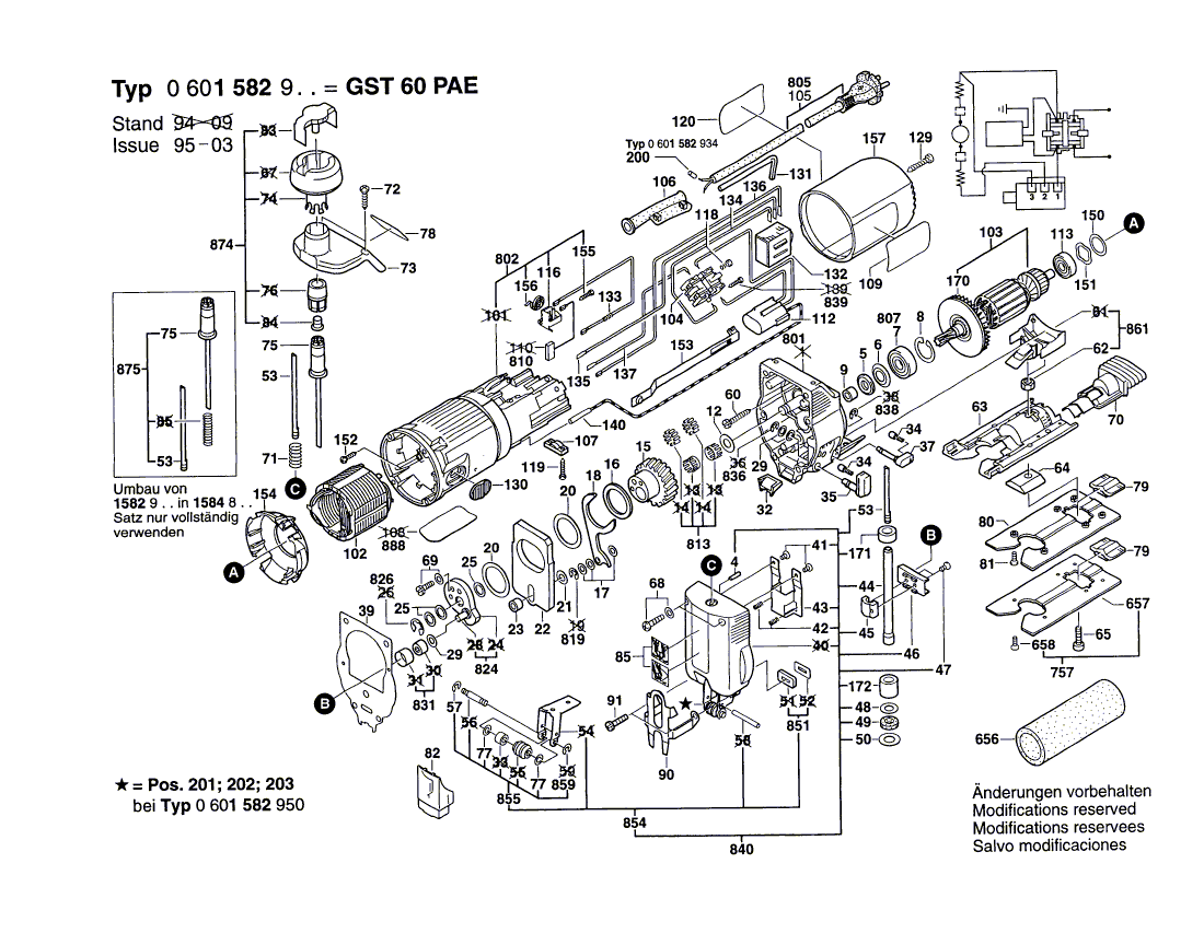 для электролобзика Bosch GST 60 PAE 220 V 0601582903, деталировка 1