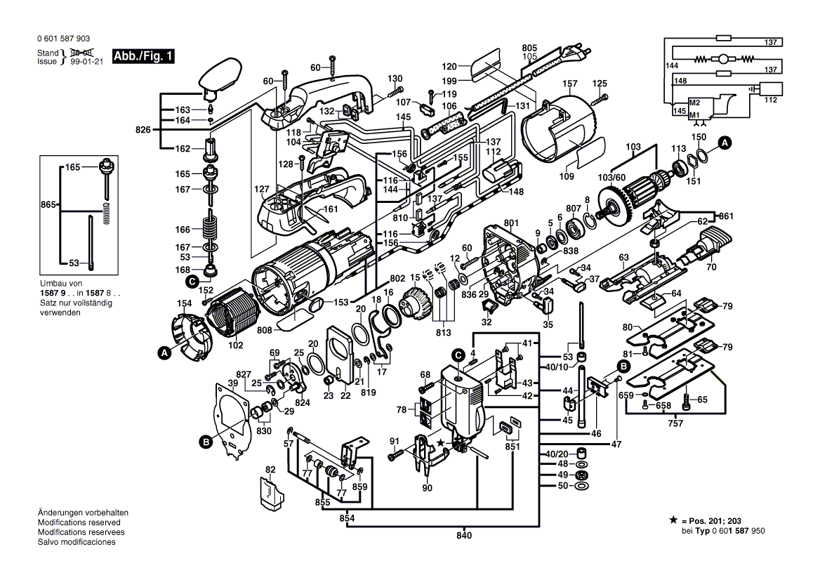 для электролобзика Bosch GST 60 PBAE 230 V 0601587903, деталировка 1