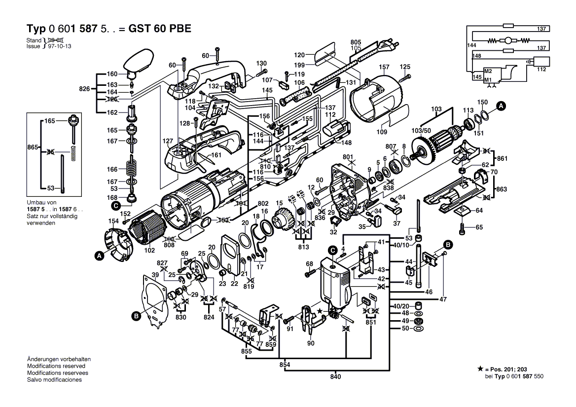 для электролобзика Bosch GST 60 PBE 230 V 0601587503, деталировка 1
