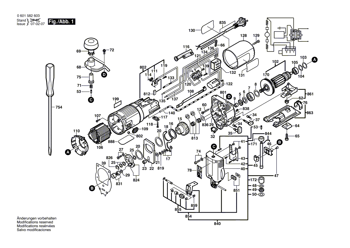 для электролобзика Bosch GST 60 PE 220 V 0601582603, деталировка 1