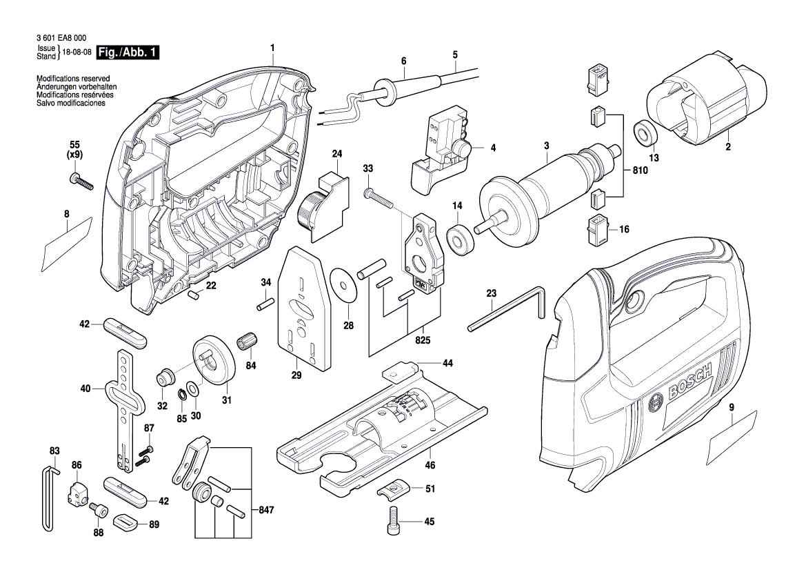 для электролобзика Bosch GST 650 220 V 3601EA8000, деталировка 1