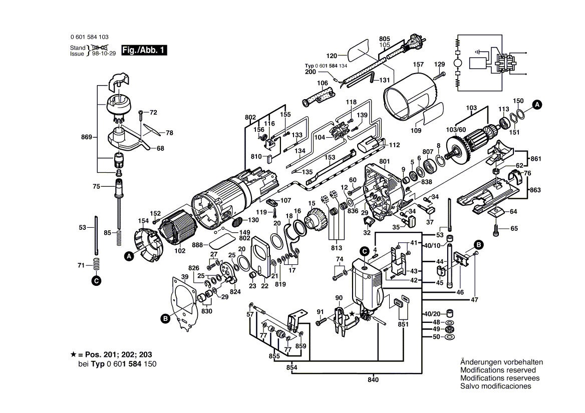 для электролобзика Bosch GST 85 P 230 V 0601584103, деталировка 1