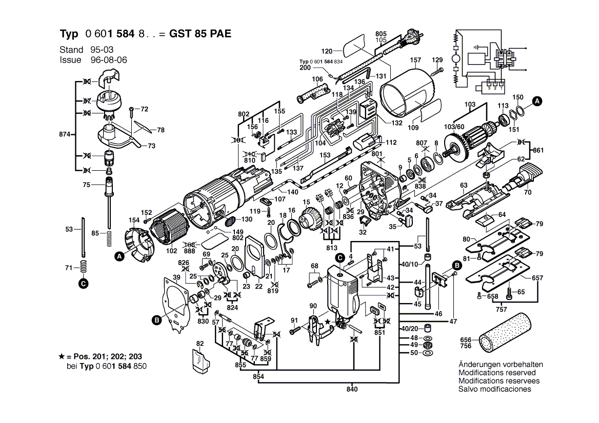 для электролобзика Bosch GST 85 PAE 230 V 0601584803, деталировка 1