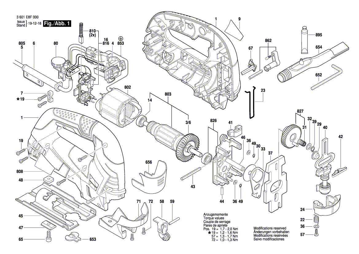 для электролобзика Bosch GST 90 BE 230 V 3601E8F000, деталировка 1