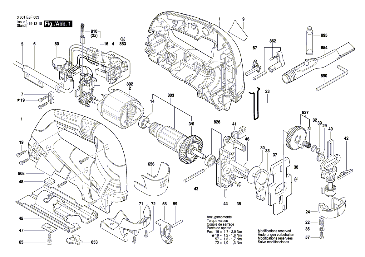 для электролобзика Bosch GST 90 BE 230 V 3601E8F092, деталировка 1