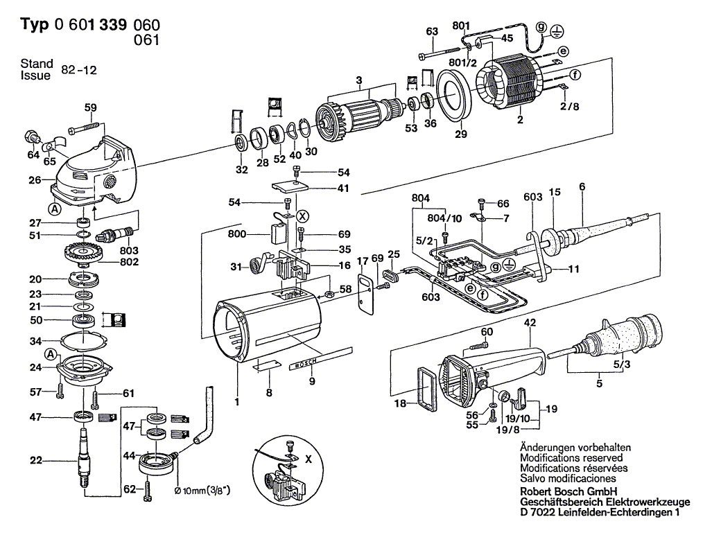 для машины мокрого шлифования Bosch 220 V 0601339061, деталировка 1