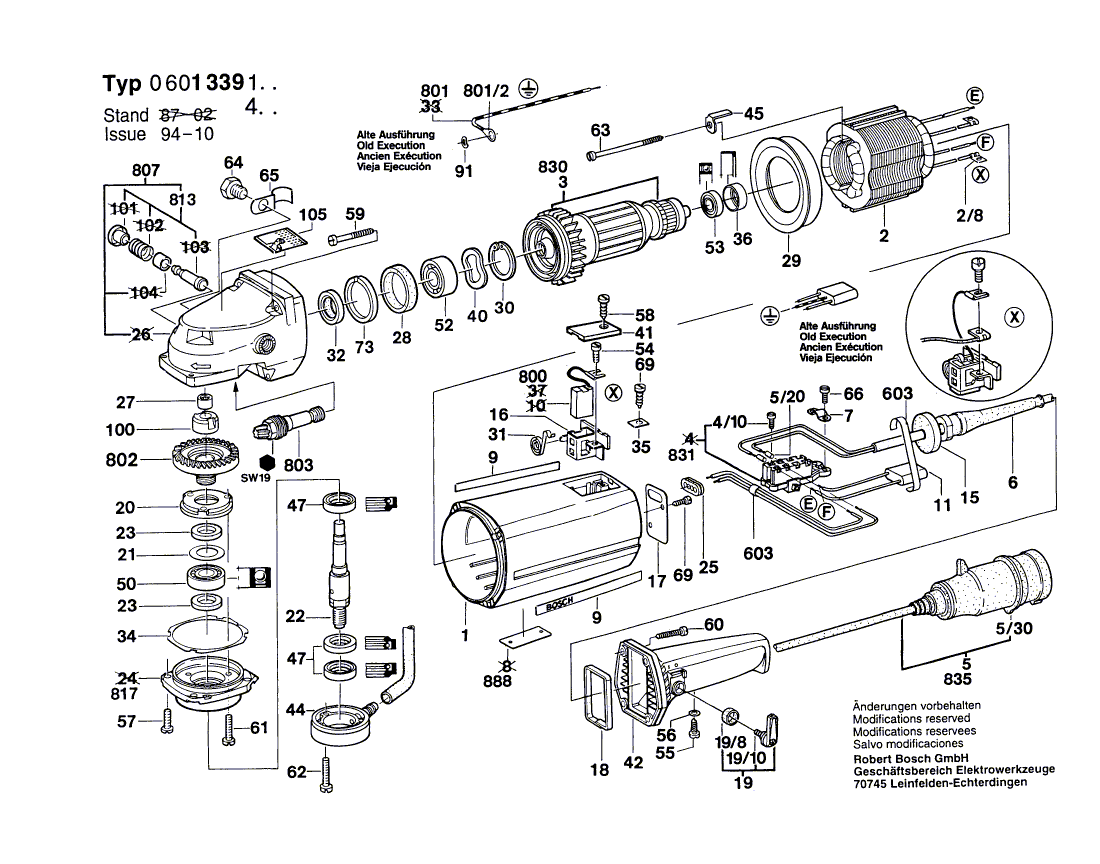 для машины мокрого шлифования Bosch 220 V 0601339161, деталировка 1