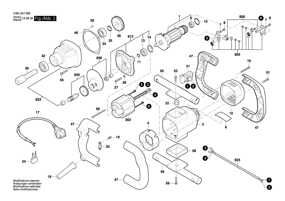 для мешалки Bosch GRW 12 E 230 V 3601AA7000, деталировка 1