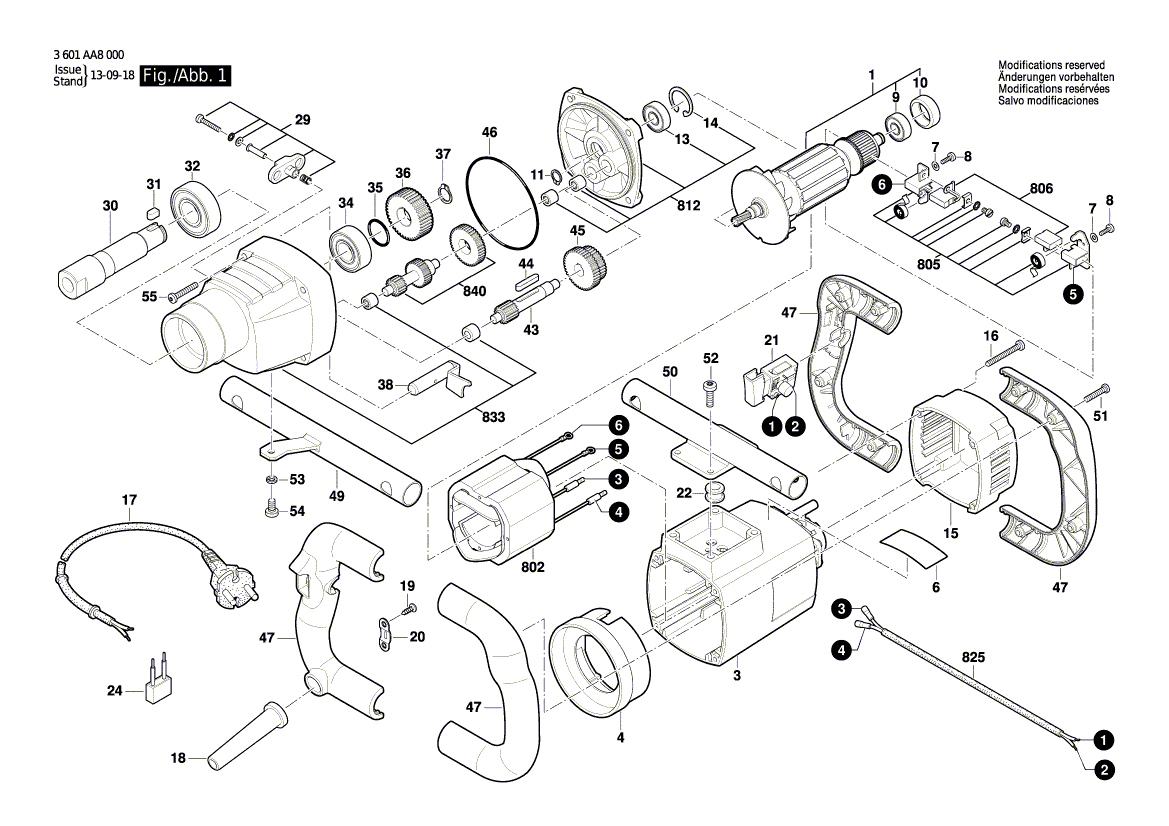 для мешалки Bosch GRW 18-2 E 230 V 3601AA8000, деталировка 1