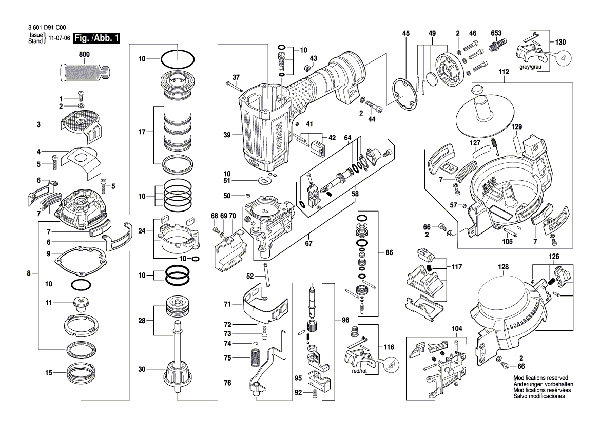 для пневматического молотка для забивания гвоздей Bosch GCN 45-15 3601D91C00, деталировка 1