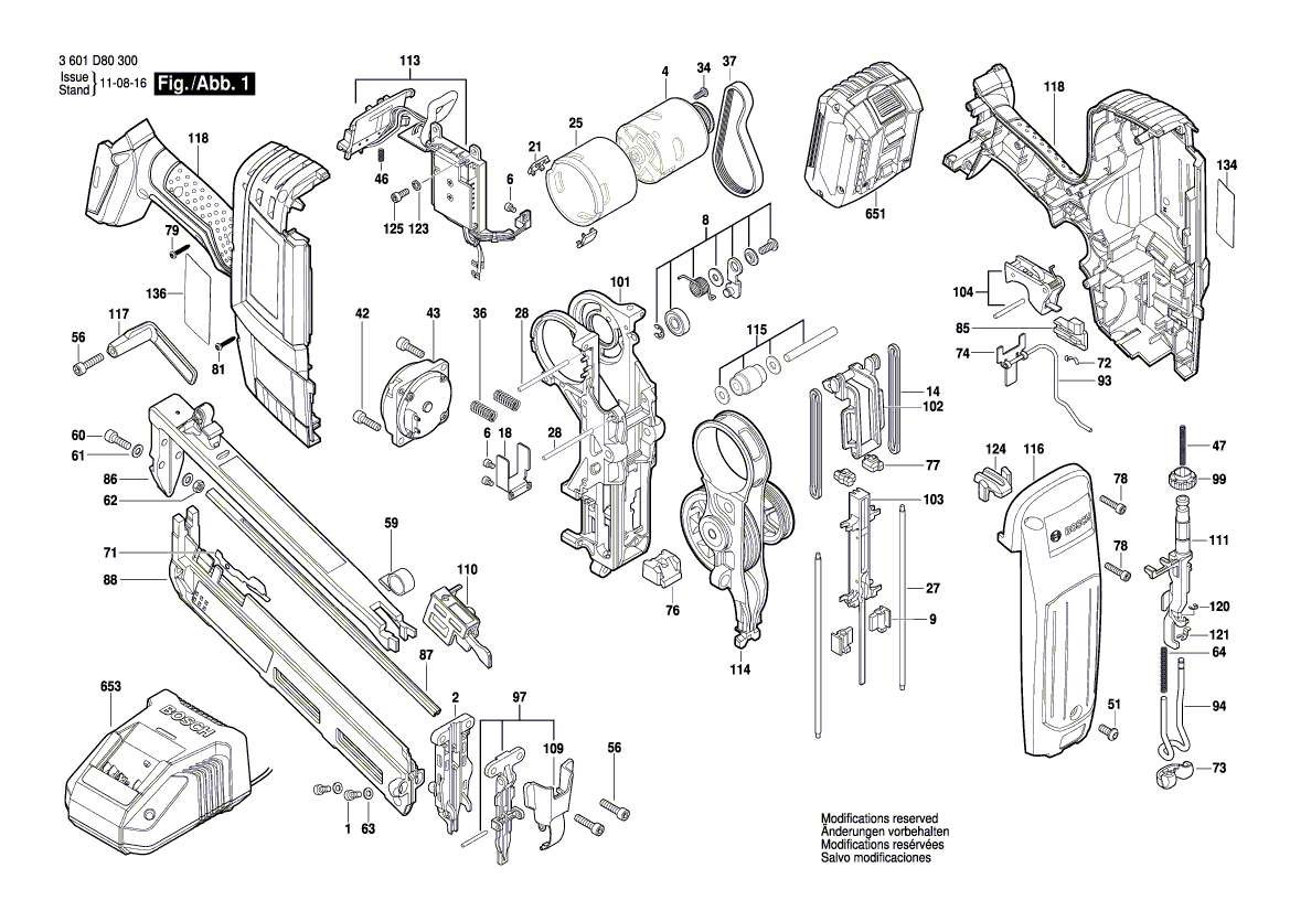 для пневматического молотка для забивания гвоздей Bosch GSK 18 V-LI 18 V 3601D80300, деталировка 1