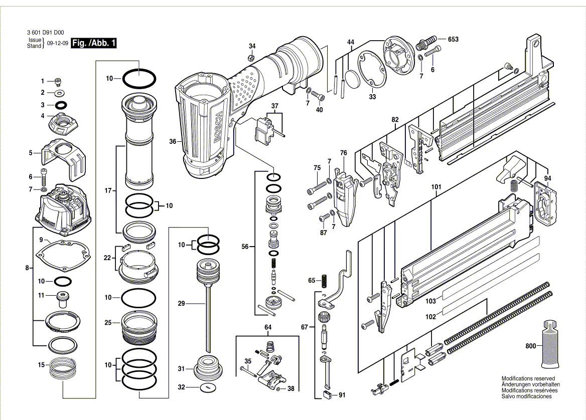 для пневматического молотка для забивания гвоздей Bosch GSK 50 3601D91D00, деталировка 1