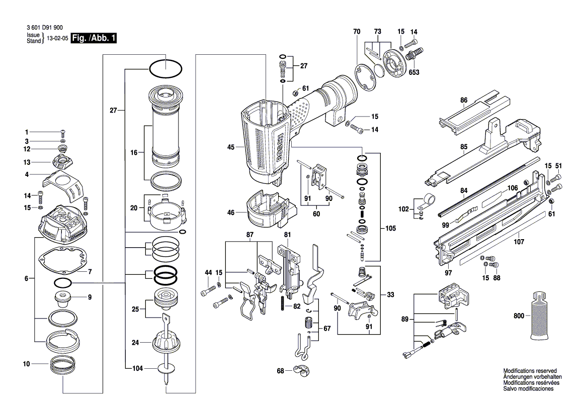 для пневматического молотка для забивания гвоздей Bosch GSK 64 3601D91900, деталировка 1