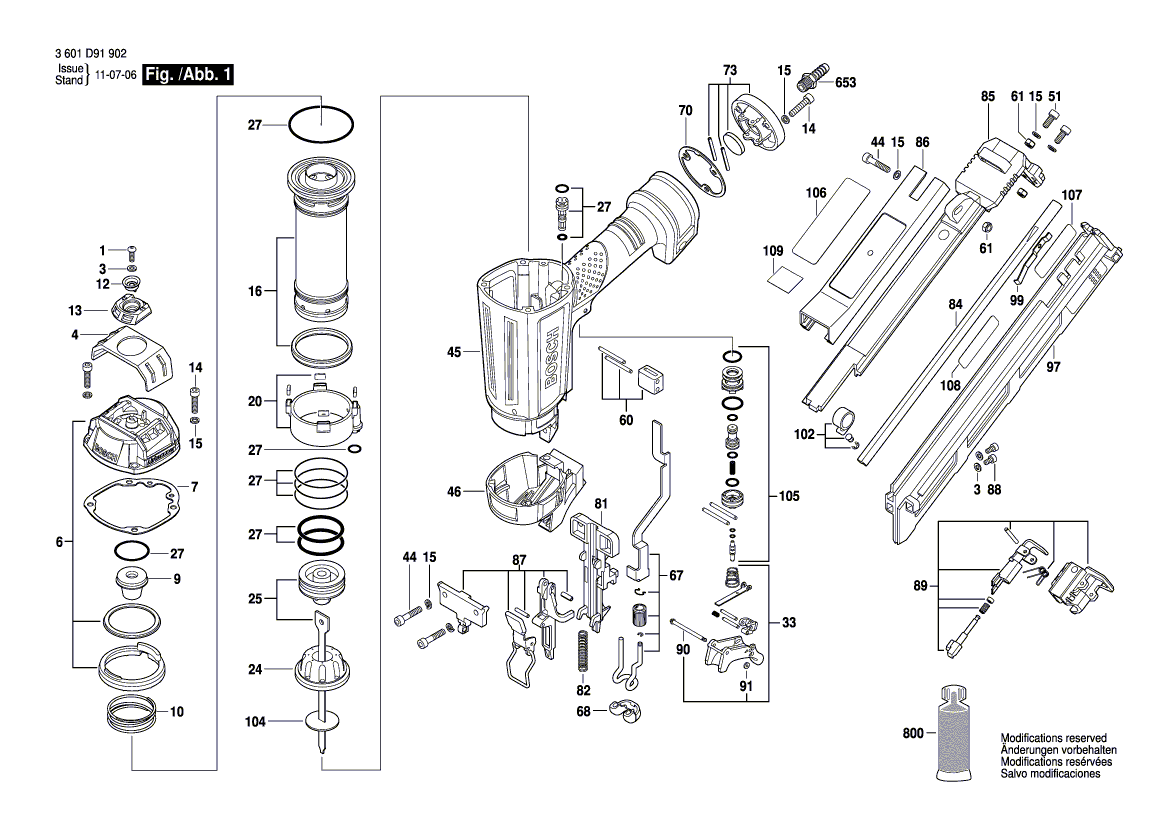 для пневматического молотка для забивания гвоздей Bosch GSK 64-34 3601D91902, деталировка 1