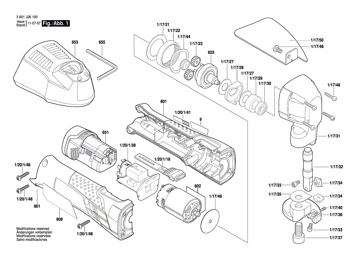 для аккумуляторных листовых ножниц Bosch GSC 10,8 V-LI 10.8 V 3601J26100, деталировка 1