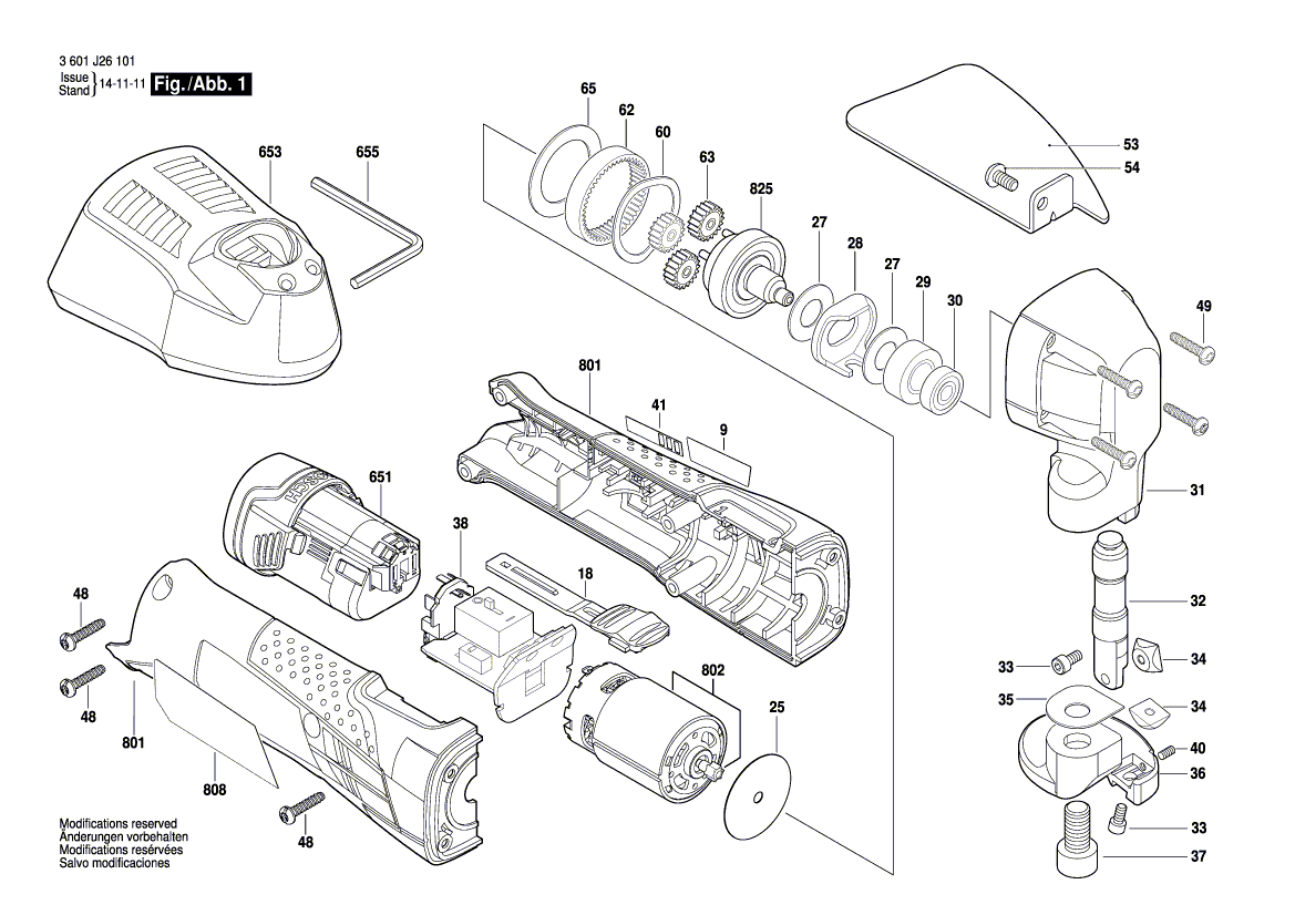 для аккумуляторных листовых ножниц Bosch GSC 10,8 V-LI 10.8 V 3601J26101, деталировка 1