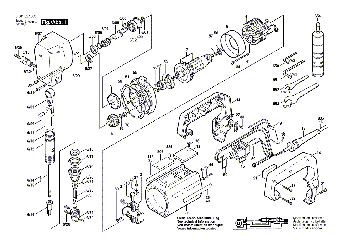 для высечных ножниц Bosch 220 V 0601527003, деталировка 1