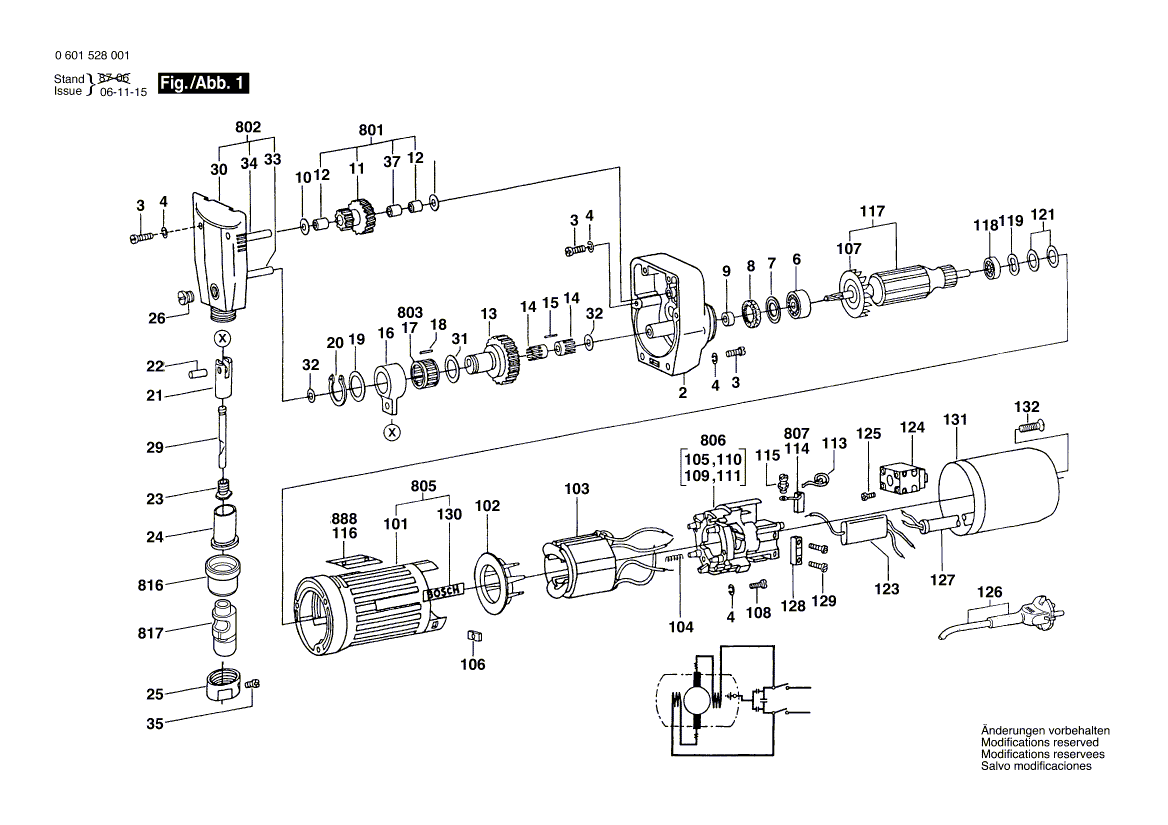 для высечных ножниц Bosch 220 V 0601528003, деталировка 1