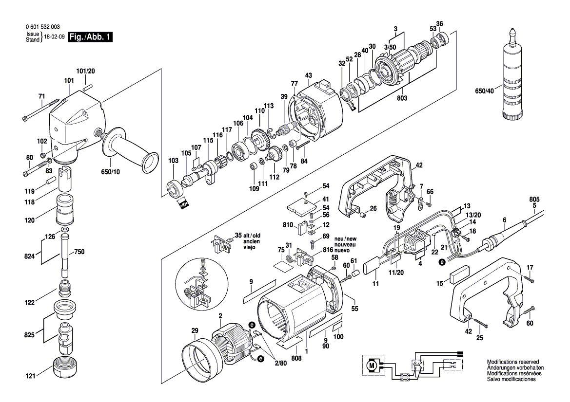 для высечных ножниц Bosch 220 V 0601532003, деталировка 1