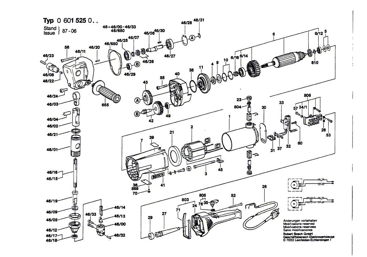 для высечных ножниц Bosch HV 79 220 V 0601525003, деталировка 1