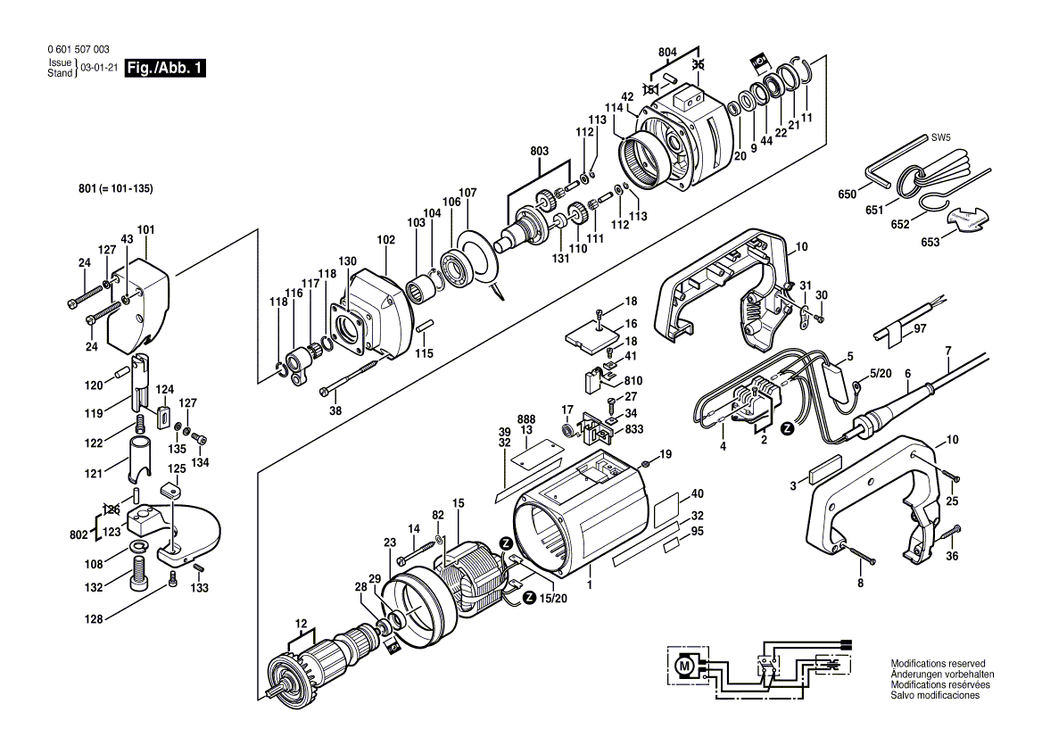 для листовых ножниц Bosch 220 V 0601507003, деталировка 1