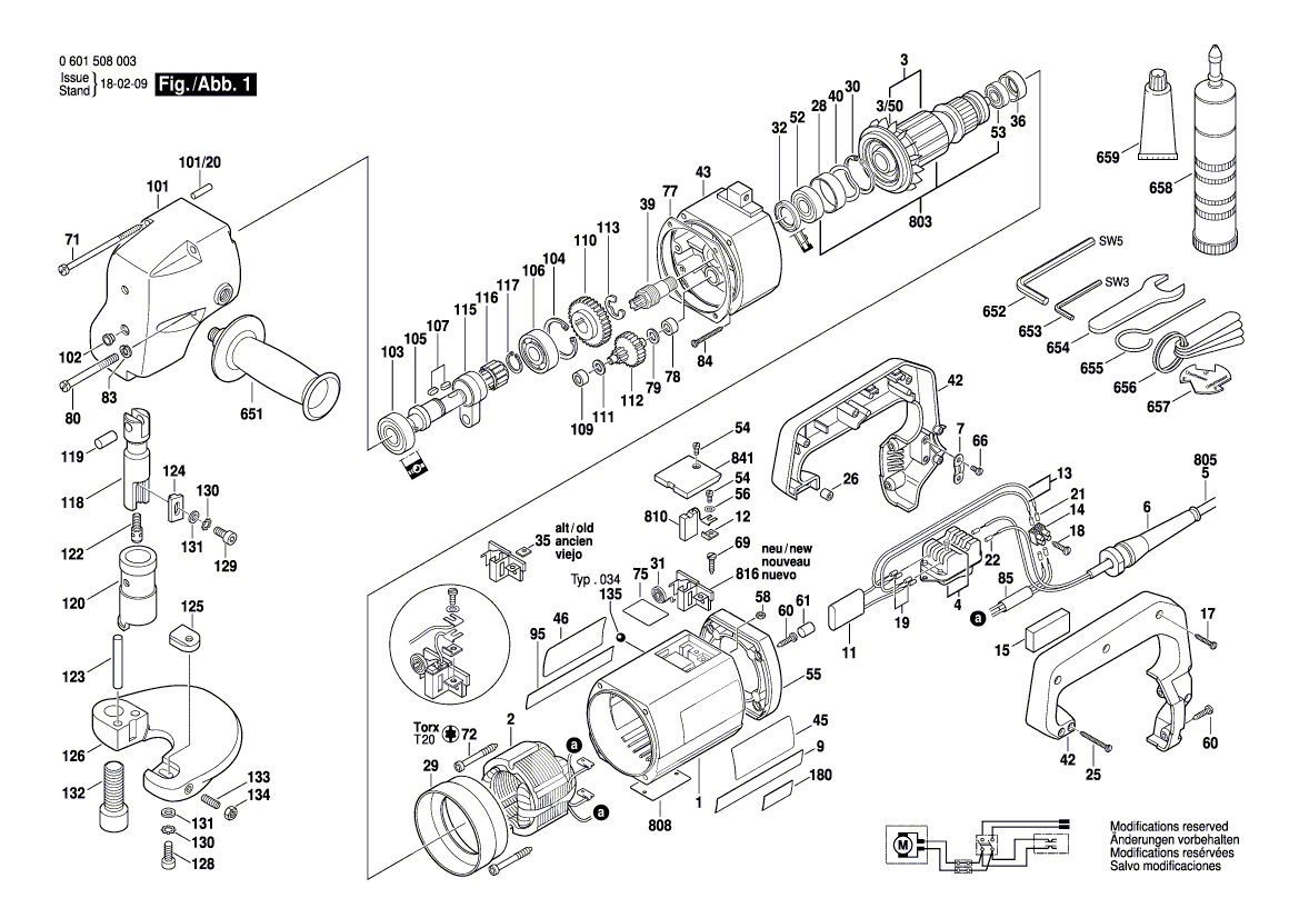 для листовых ножниц Bosch 220 V 0601508003, деталировка 1