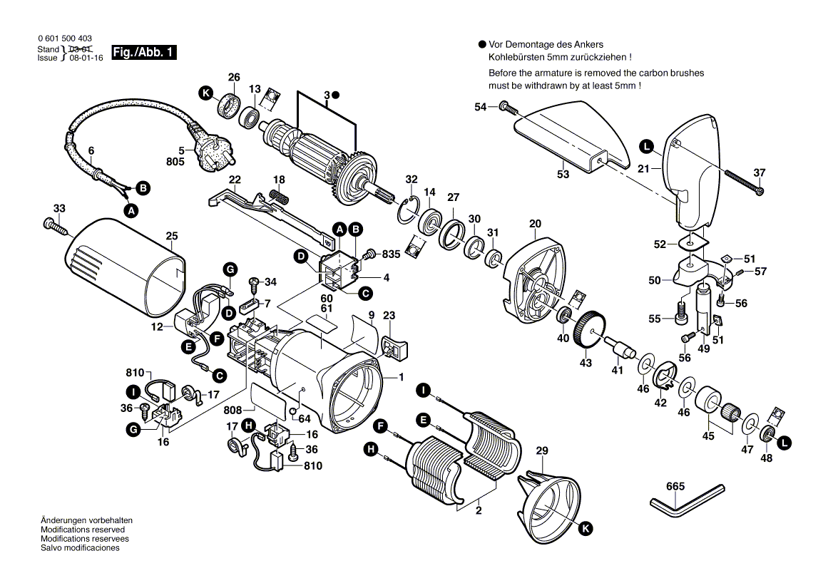 для листовых ножниц Bosch GSC 160 230 V 0601500403, деталировка 1