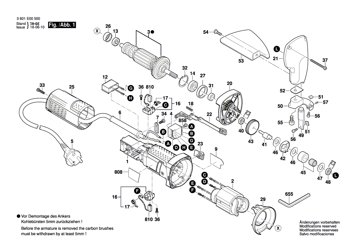 для листовых ножниц Bosch GSC75-16 220 V 3601E00500, деталировка 1