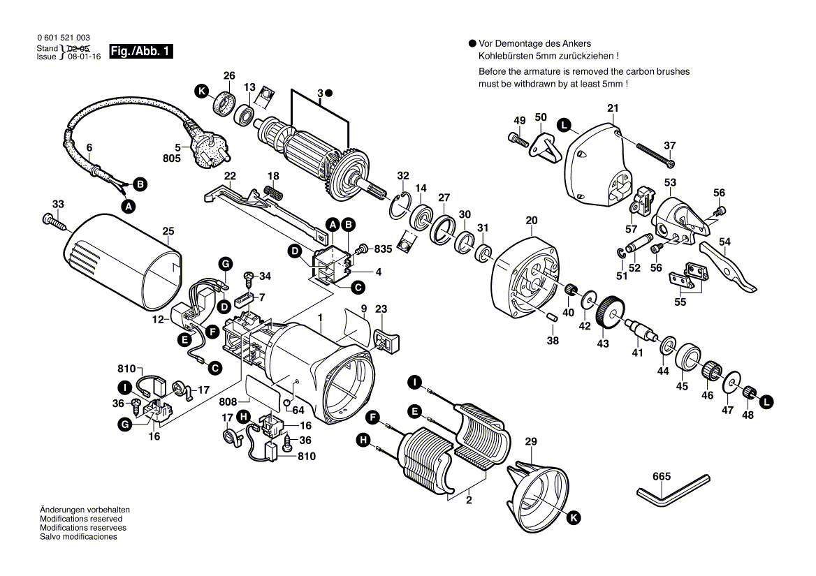 для шлицевых ножниц Bosch GSZ 160 230 V 0601521003, деталировка 1