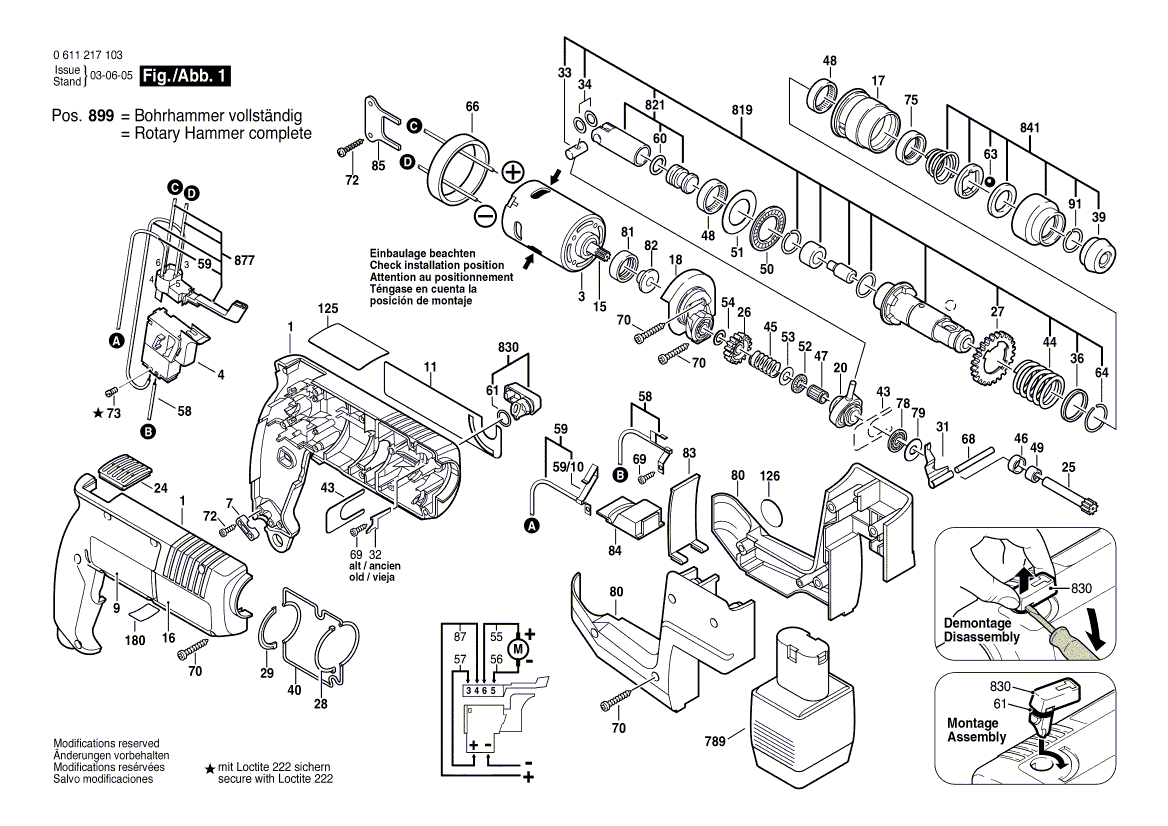 для аккумуляторного отбойного молотка Bosch GBH 12 VR 12 V 0611217103, деталировка 1