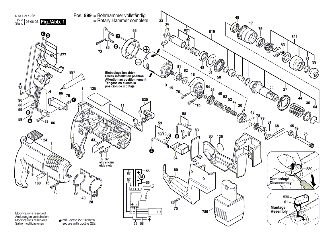 для аккумуляторного отбойного молотка Bosch GBH 12 VRE 12 V 0611217783, деталировка 1