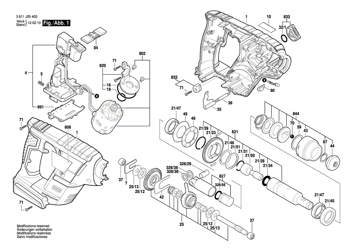 для аккумуляторного отбойного молотка Bosch GBH 14,4 V-LI 14.4 V 3611J05400, деталировка 1