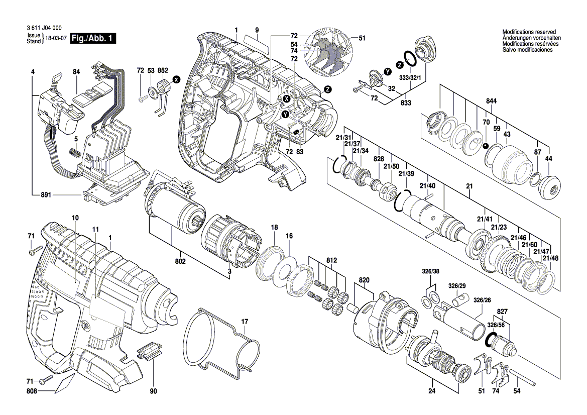 для аккумуляторного отбойного молотка Bosch GBH 18 V-EC 18 V 3611J04000, деталировка 1