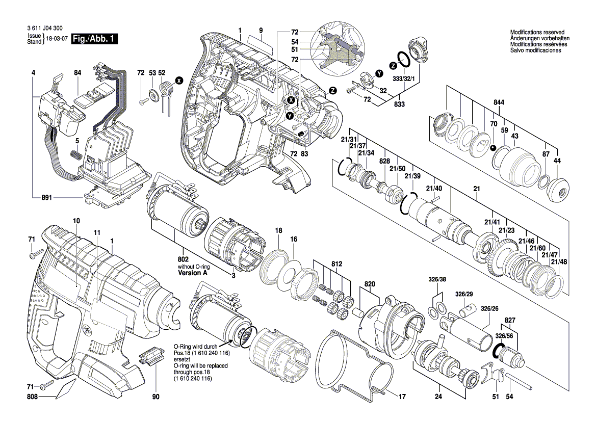 для аккумуляторного отбойного молотка Bosch GBH 18 V-LI 18 V 3611J04300, деталировка 1