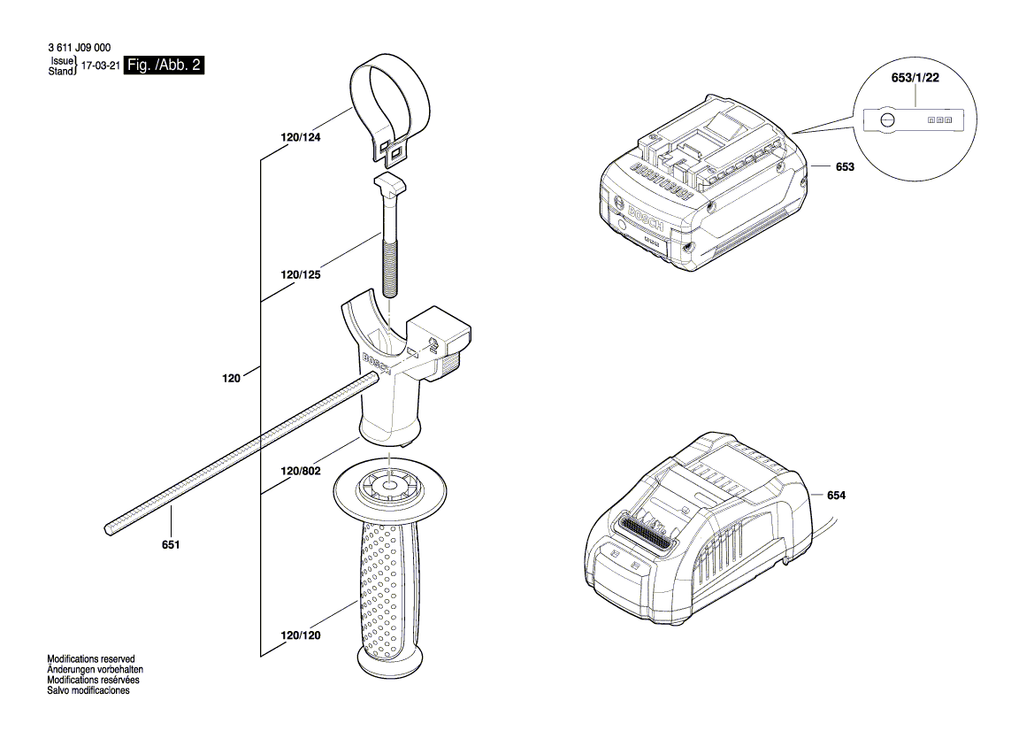 для аккумуляторного отбойного молотка Bosch GBH 18V-26 18 V 3611J09000, деталировка 2