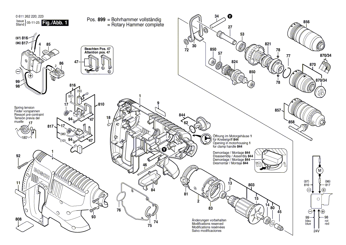 для аккумуляторного отбойного молотка Bosch GBH 24 VF 24 V 0611262220, деталировка 1