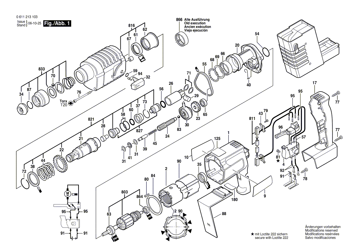 для аккумуляторного отбойного молотка Bosch GBH 24 VR 24 V 0611213103, деталировка 1