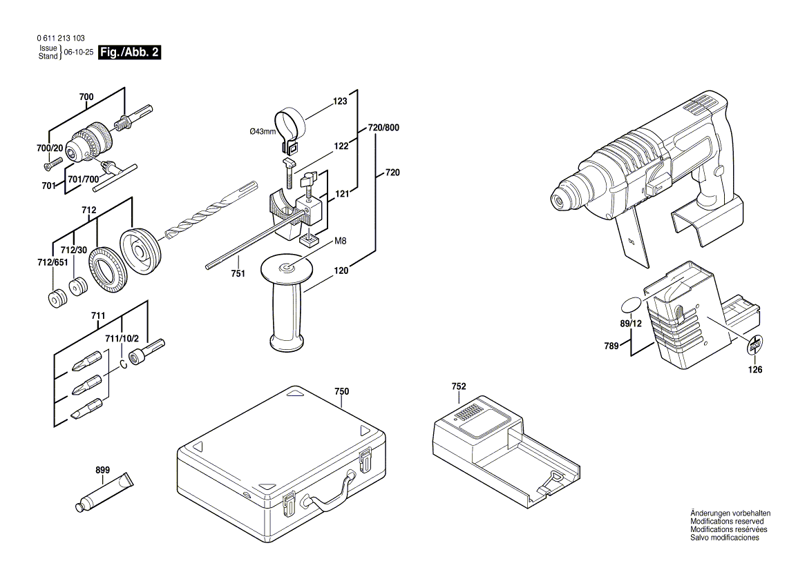 для аккумуляторного отбойного молотка Bosch GBH 24 VR 24 V 0611213125, деталировка 2