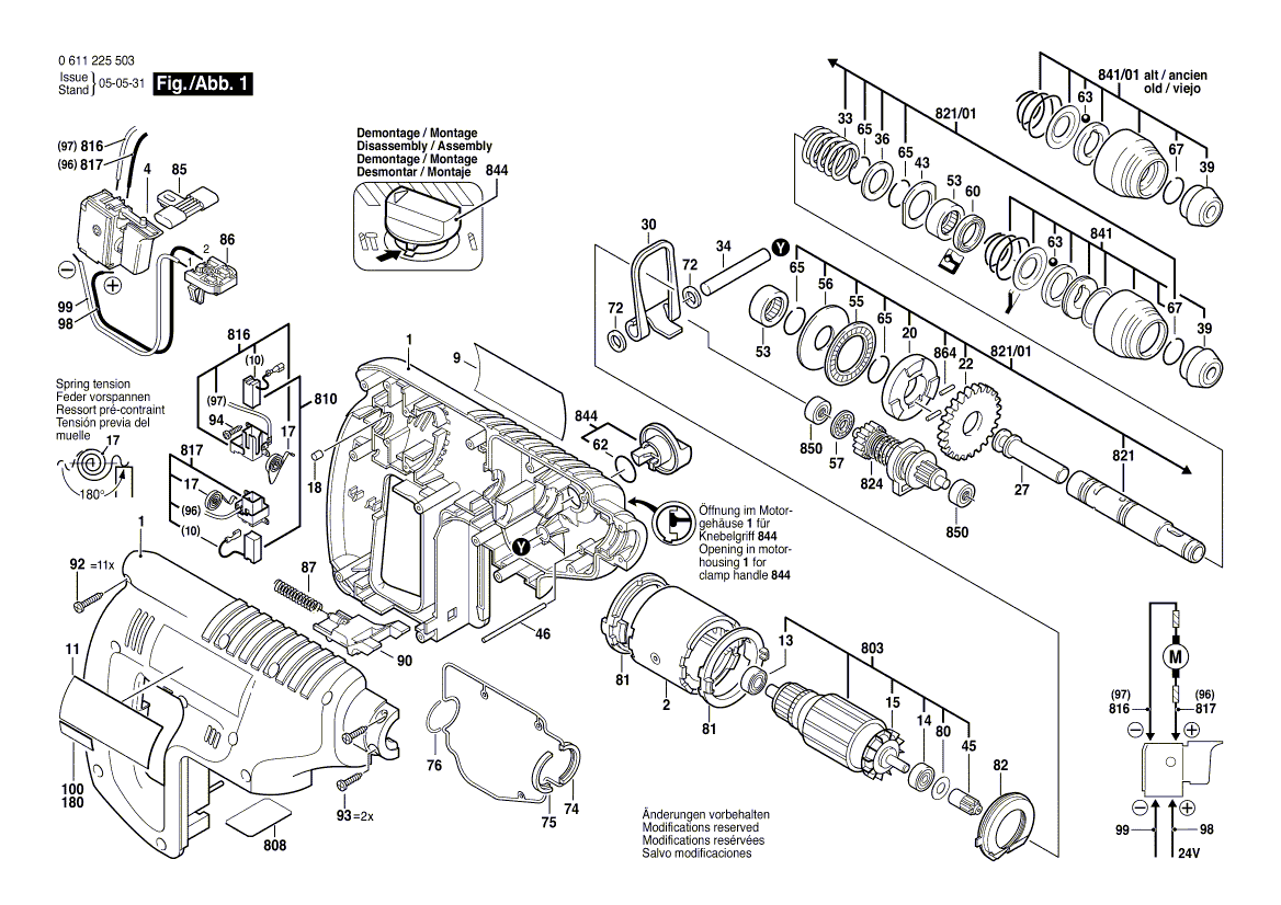 для аккумуляторного отбойного молотка Bosch GBH 24 VRE 24 V 0611225503, деталировка 1