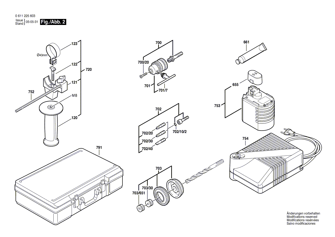 для аккумуляторного отбойного молотка Bosch GBH 24 VRE 24 V 0611225683, деталировка 2